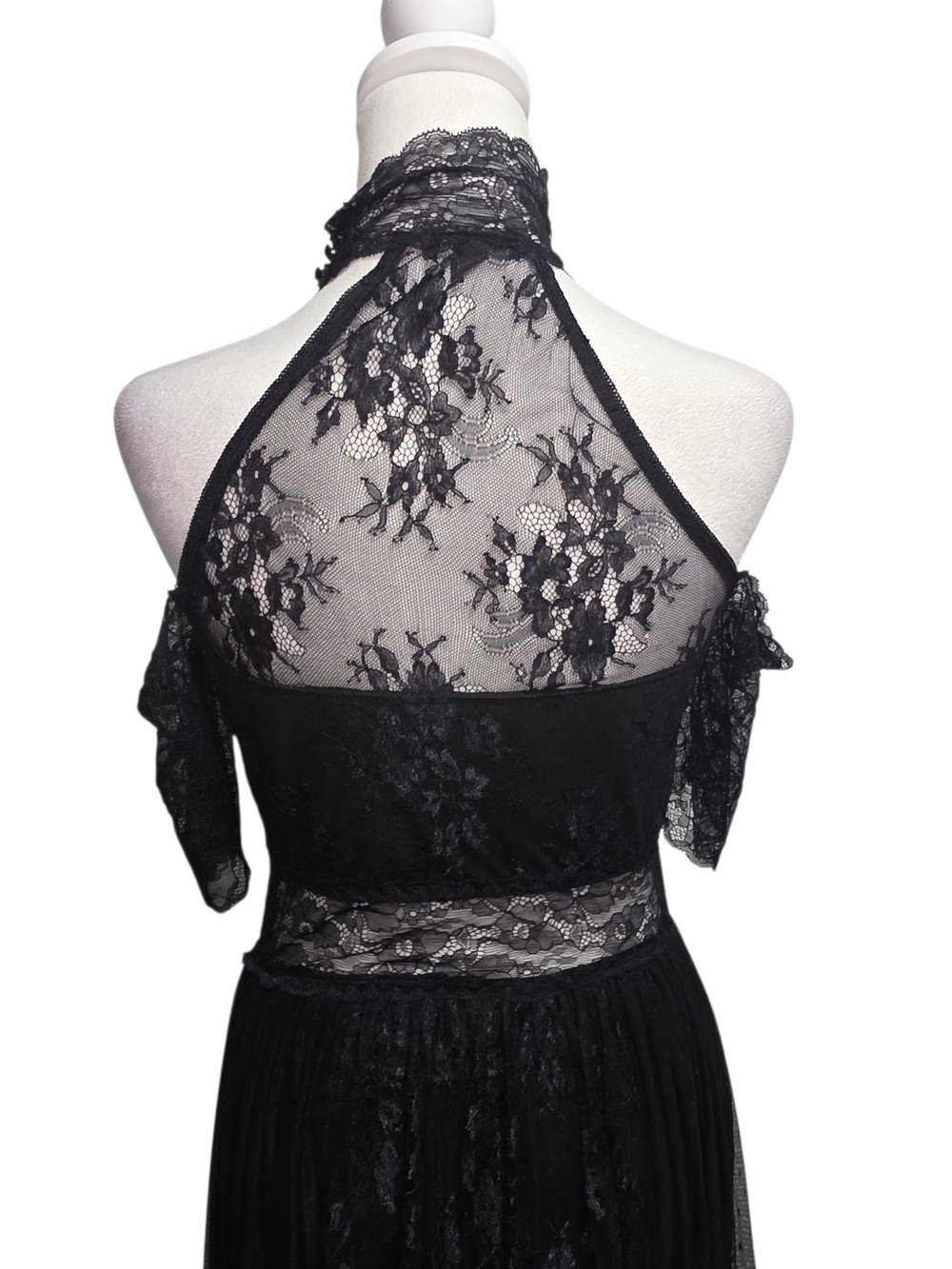 Widow by Dolls Kill Black Lace High Neck Cold Shoulder Hi Low Gothic Dress Sz M - Picture 5 of 11